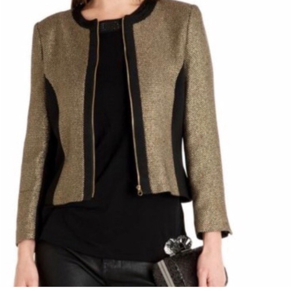 Ted Baker Nottie Jacket - Size 0 (US size 2) - Gold and black, work wear, blazer